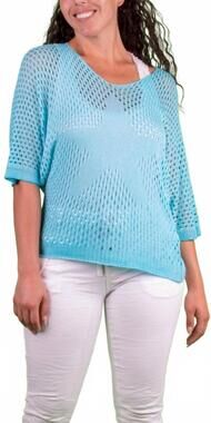 NEW GIGI MODA star knit mesh sweater in turquoise